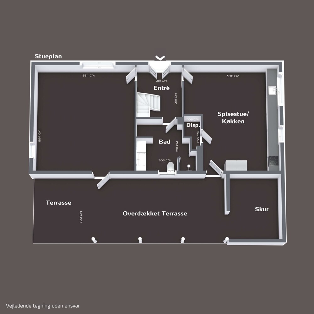 Plantegning af boligens stueplan