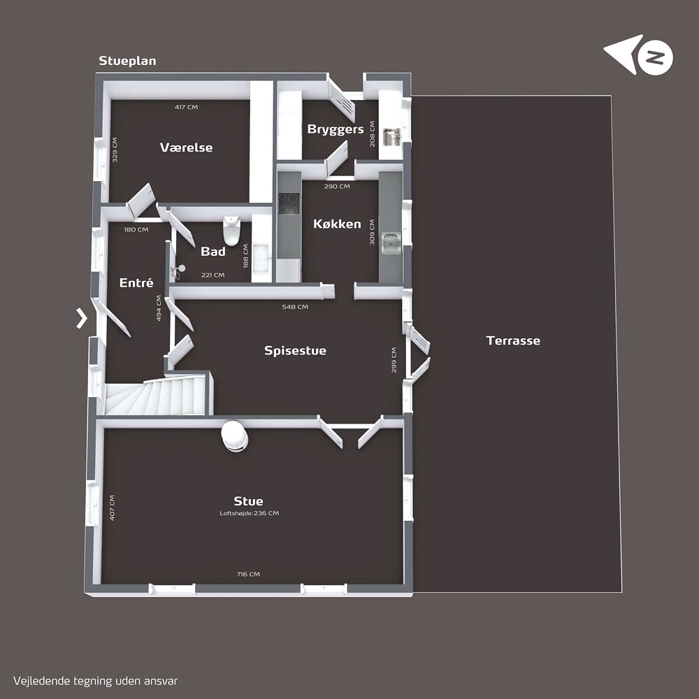 Plantegning af boligens stueplan