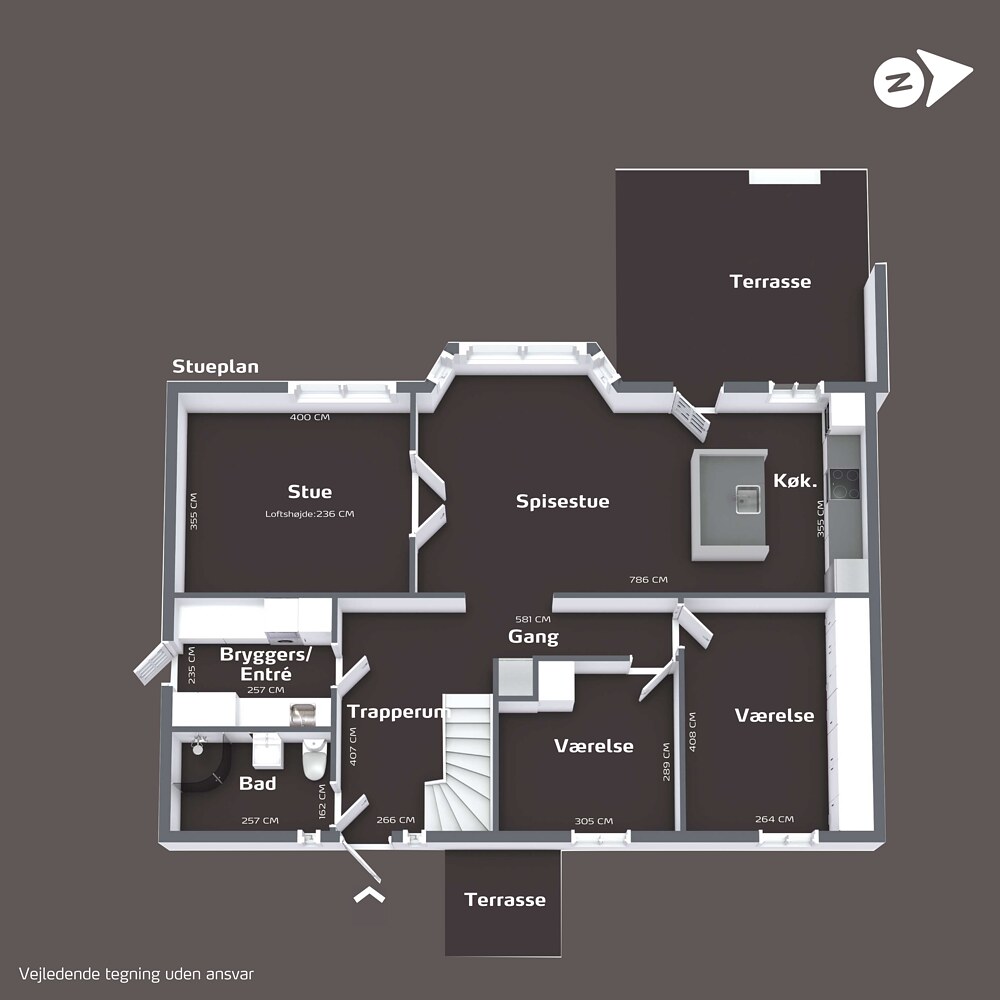 Plantegning af boligens stueplan