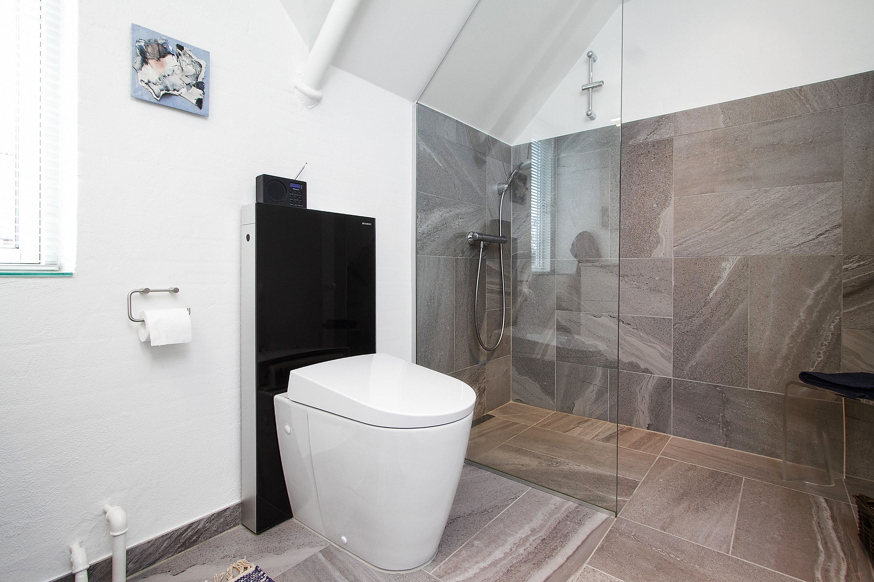 Nyt 5 6 m2 badeværelse med geberit aquaclean toilet og grohe bruser ... Afløb badeværelse 1 sal
