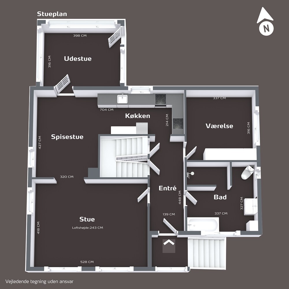 Plantegning af boligens stueplan