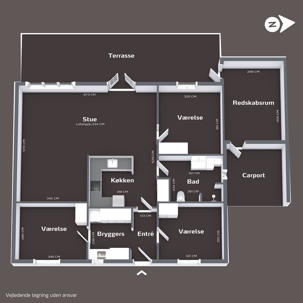 Plantegning af boligens stueplan